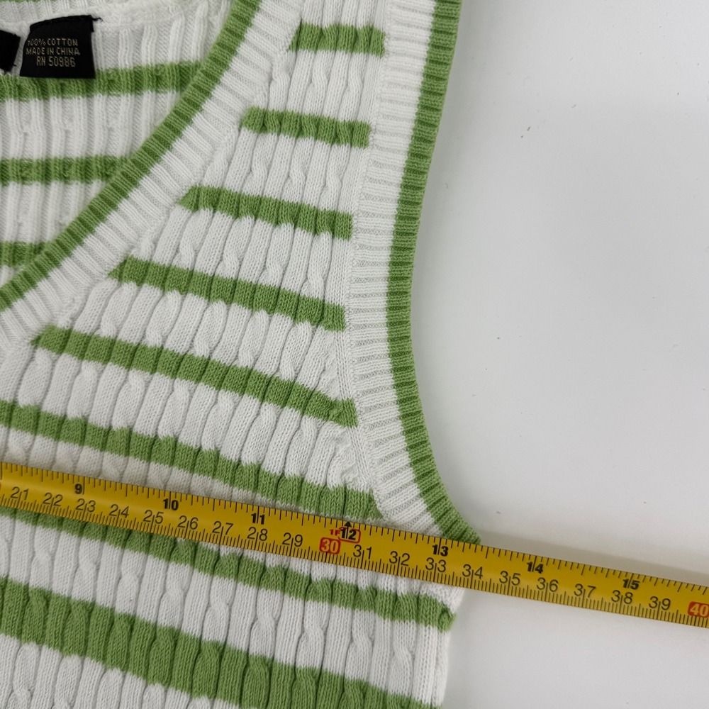 Jeanne Pierre Womens Sz S Cable Knit Striped Sleeveless Sweater Vest Green White - Picture 5 of 7